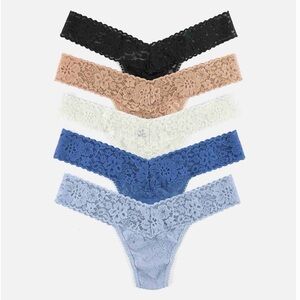 Hanky Panky Daily Lace Low Rise Thong Set - Black, Tan, White, 2 Blue